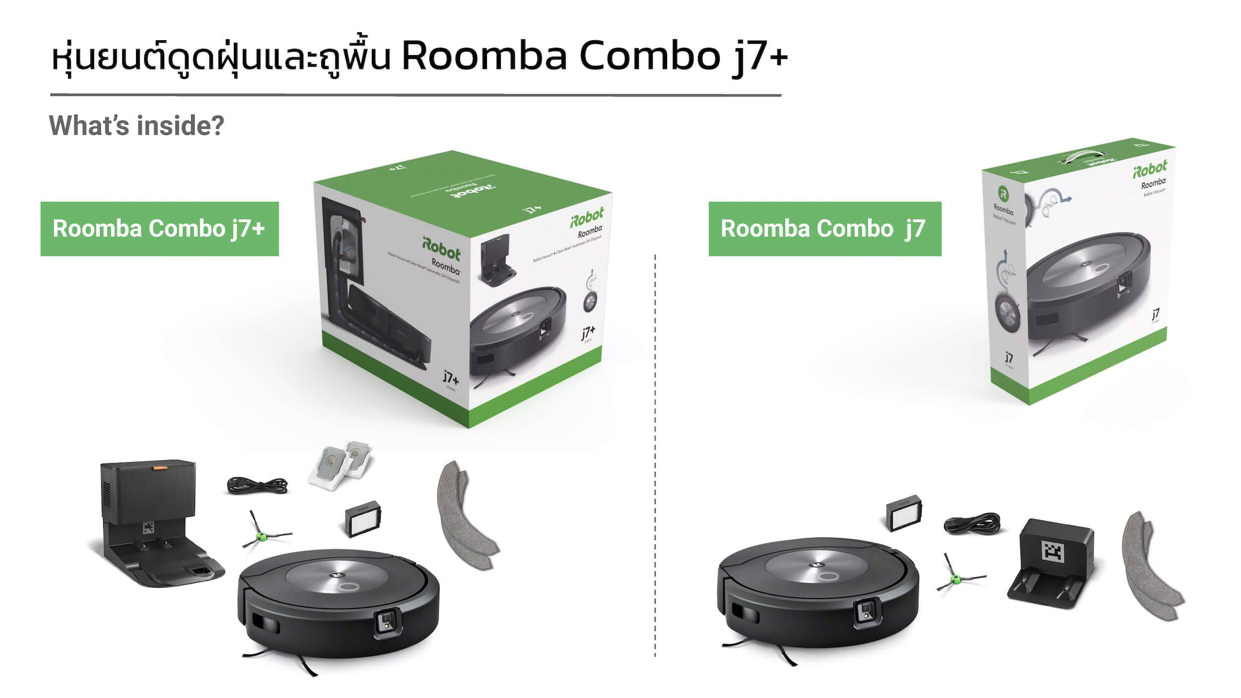 ความต่างของรุ่น Roomba Combo j7+ และ j7 คือมี Clean Base เพิ่มเข้ามา